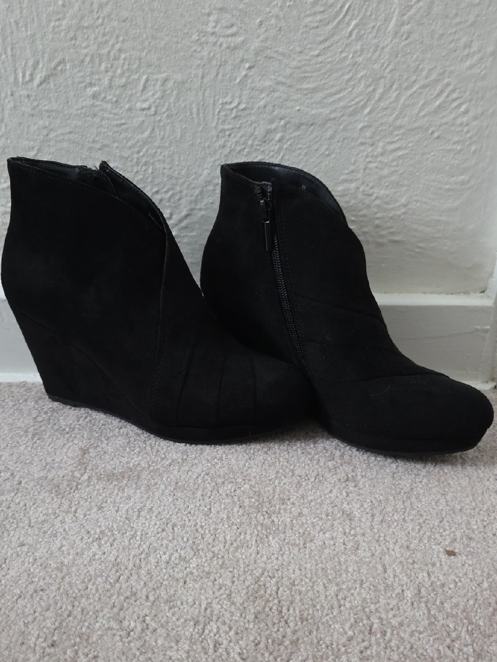 Women’s Black Suede Wedge Ankle Booties